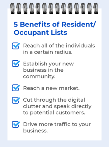 This image shows the benefits of resident/occupant mailing lists, as outlined in the text below.