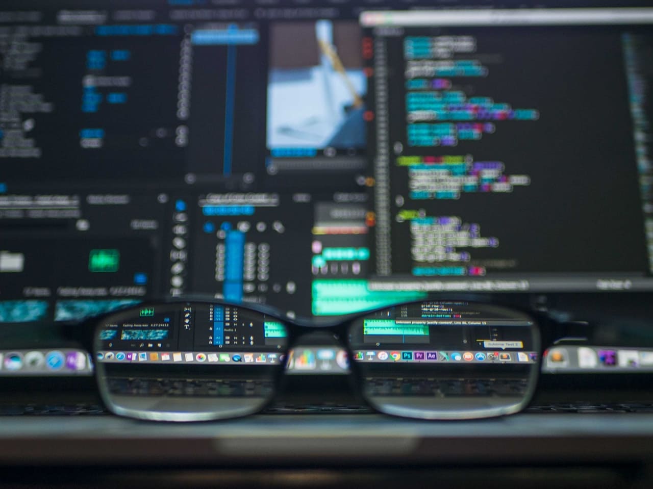 A pair of glasses in front of a computer with coding data, representing a data append.