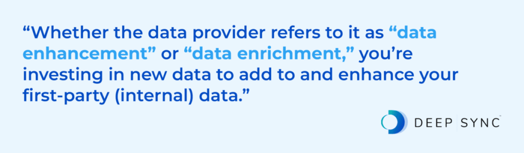 A quote explaining that data enhancement and data enrichment are the same thing