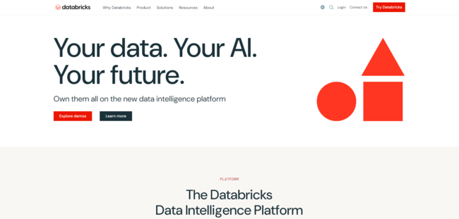 The homepage for Databricks, a cloud data platform that hosts data enrichment apps.