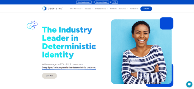 The homepage for Deep Sync, a leading provider of data enrichment services.