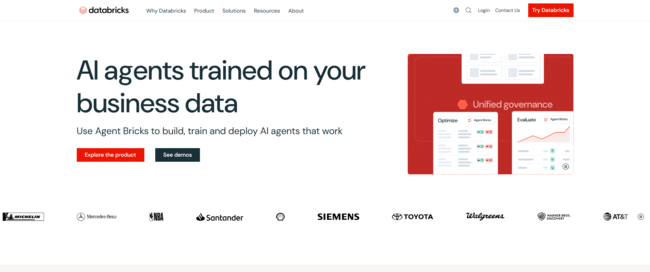The homepage for Databricks, a cloud data platform that hosts data enrichment apps.